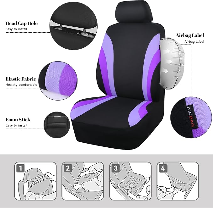 Universal Seat Covers — Front Seat — Purple / Black