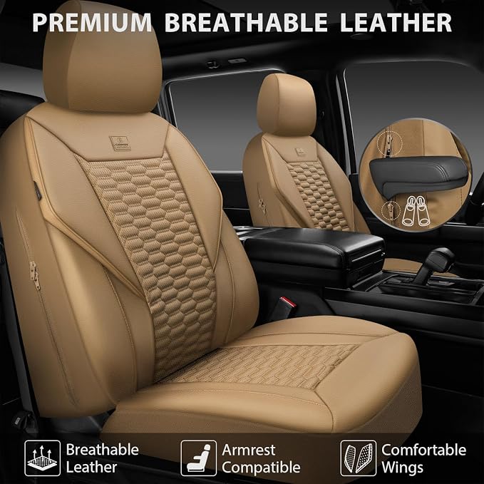 Universal Faux Leather Seat Covers — Full Set — Tan / Beige