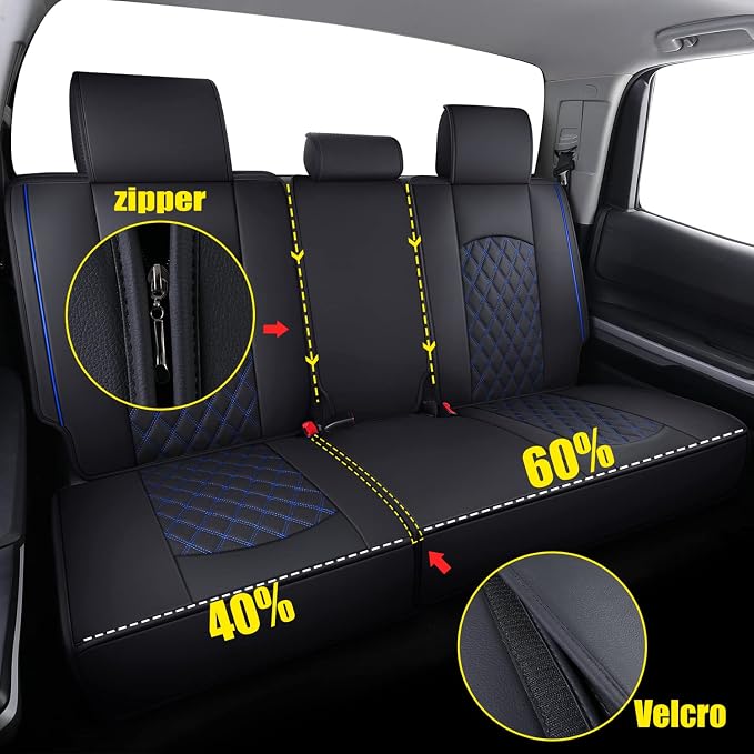 Faux Leather Seat Covers for Toyota Tundra — Rear Seat — Black / Blue