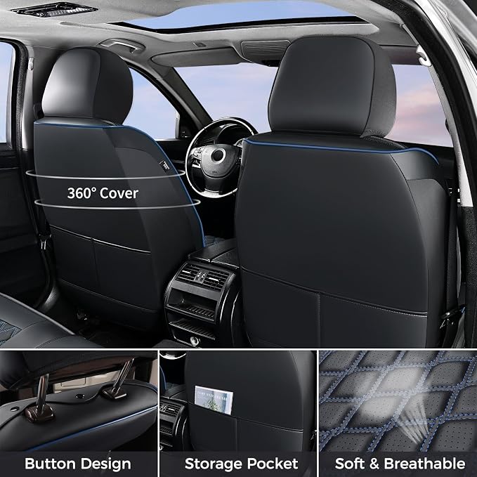Faux Leather Seat Covers for Jeep Wrangler — Front Seat — Black / Blue