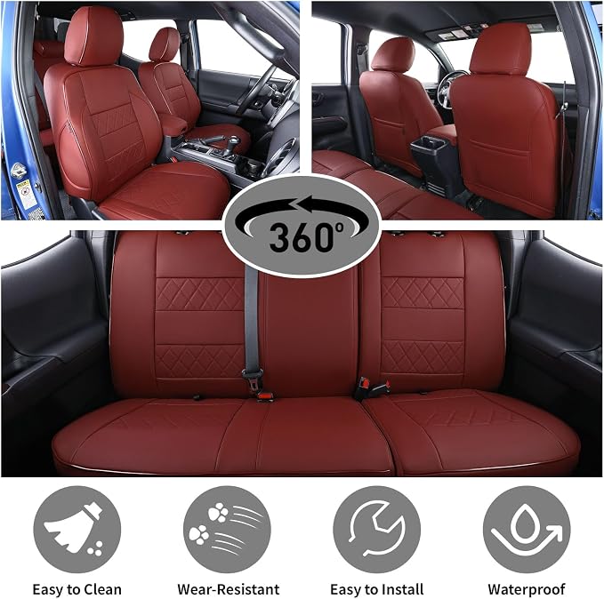 Faux Leather Seat Covers for Toyota Tacoma — Full Set — Burgundy