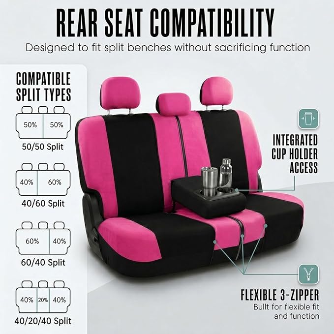 Universal Fabric Seat Covers — Full Set — Pink