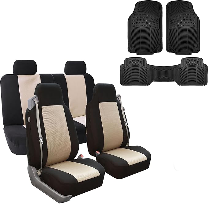 Fabric Car Seat Covers — Beige / Black
