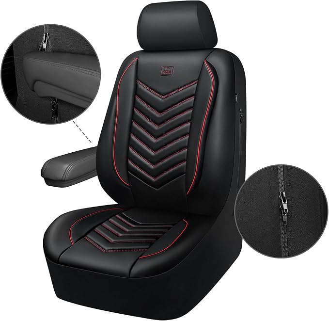 Universal Faux Leather Seat Covers — Front Seat — Black / Red