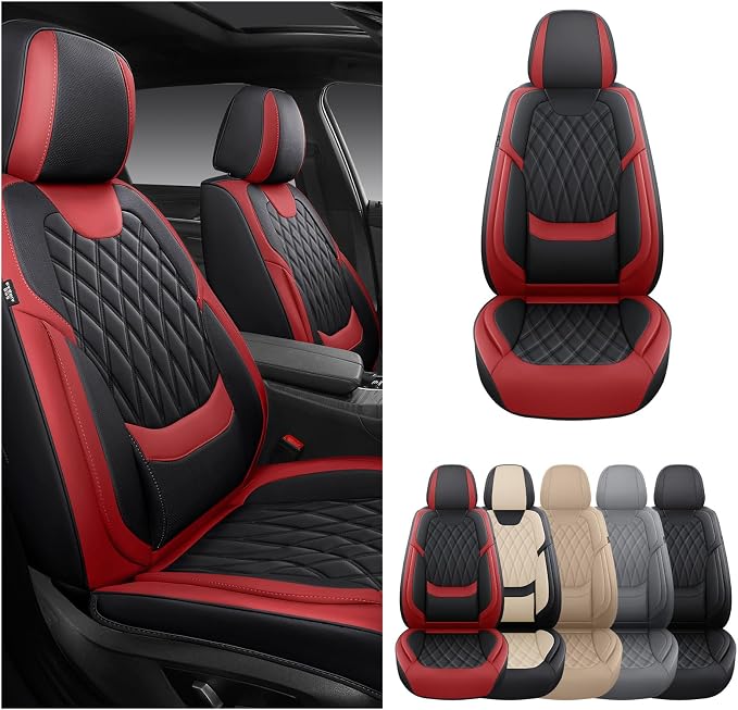 Universal Faux Leather Seat Covers — Full Set — Black / Red