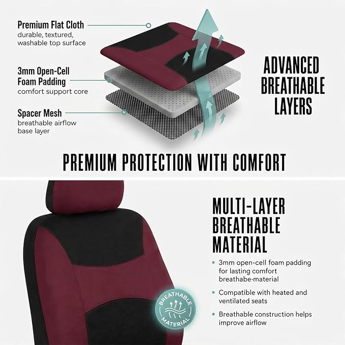 Universal Fabric Seat Covers — Full Set — Burgundy
