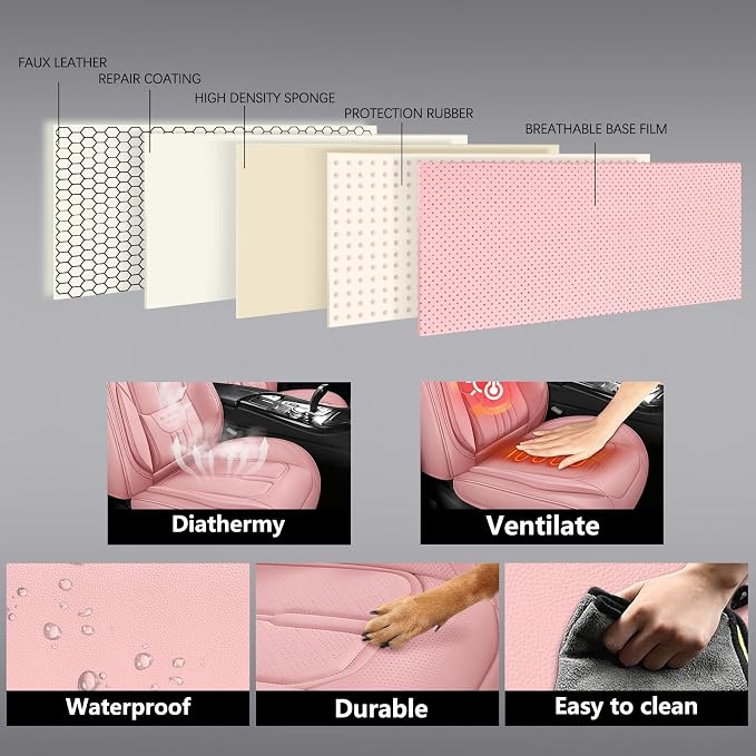 Universal Faux Leather Seat Covers — Full Set — Pink