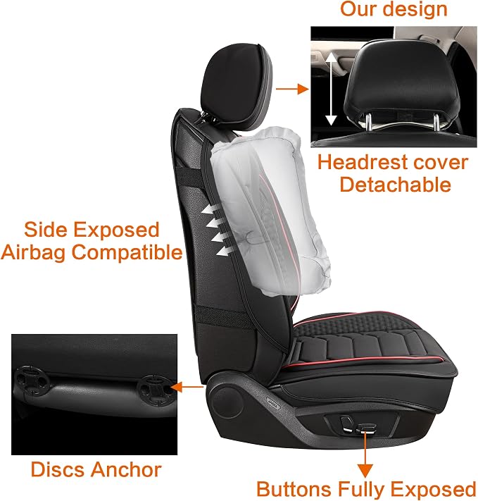 Universal Faux Leather Seat Covers — Full Set — Black / Red