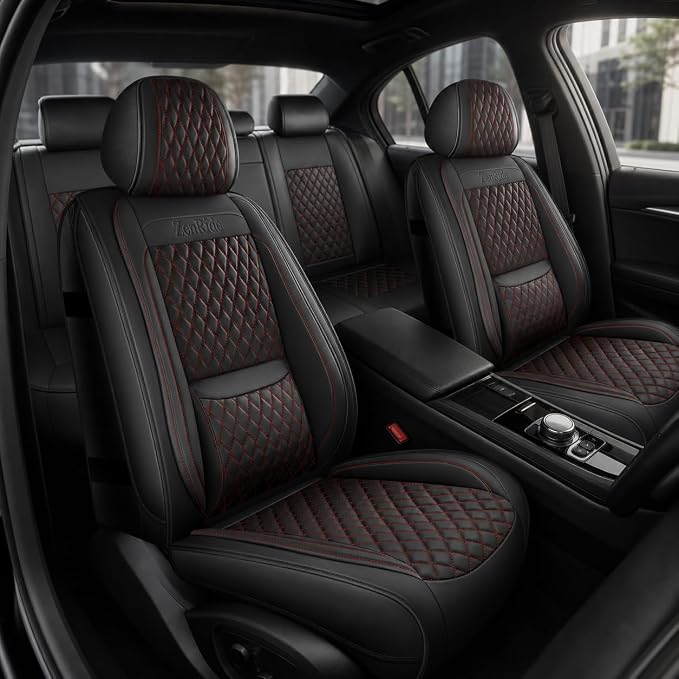 Universal Seat Covers — Full Set — Black / Red