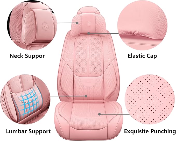 Universal Faux Leather Seat Covers — Full Set — Pink