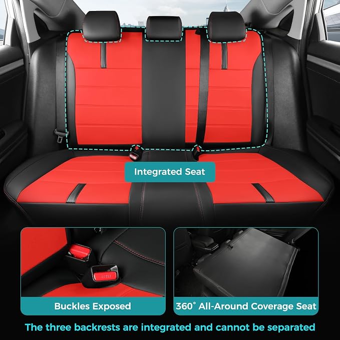 Faux Leather Seat Covers for Honda Civic — Full Set — Black / Red