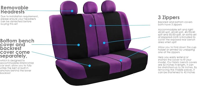 Universal Fabric Seat Covers — Full Set — Purple