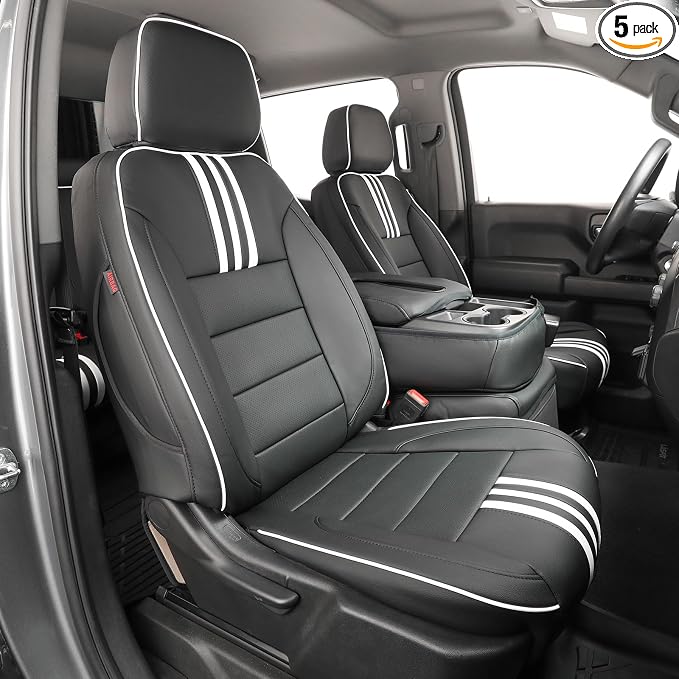 Faux Leather Seat Covers for Chevrolet Silverado — Full Set — Black / White