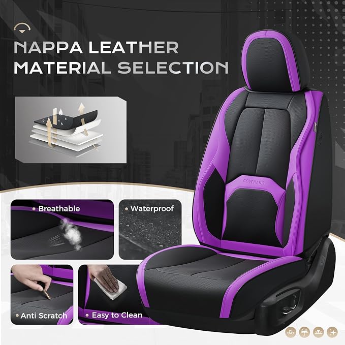 Universal Seat Covers — Full Set — Black / Purple
