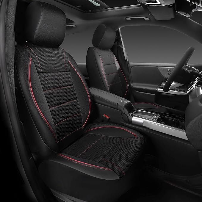 Universal Fabric Seat Covers — Front Seat — Black / Red