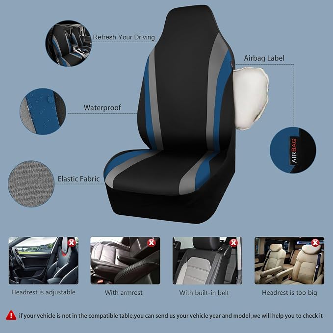 Universal Neoprene Seat Covers — Front Seat — Black / Blue