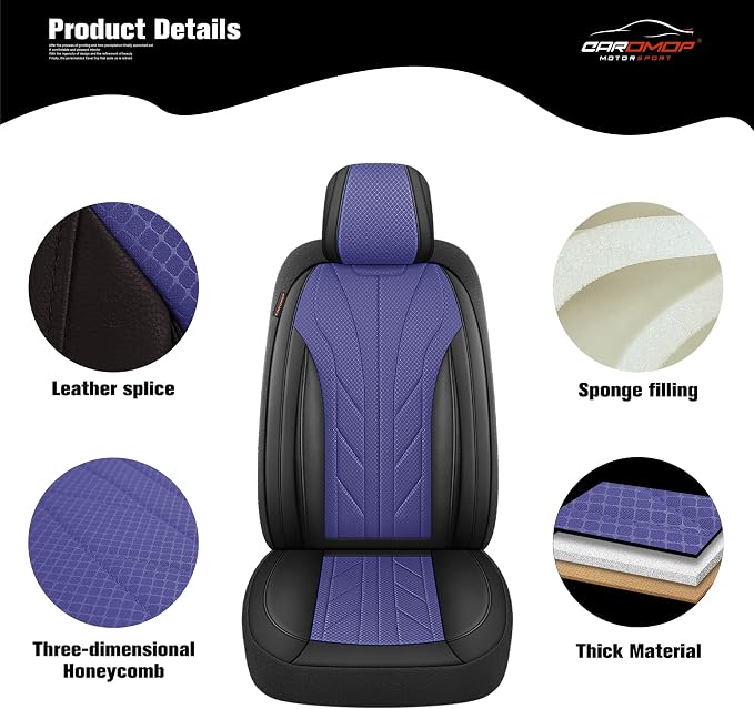 Universal Faux Leather Seat Covers — Front Seat — Black / Blue