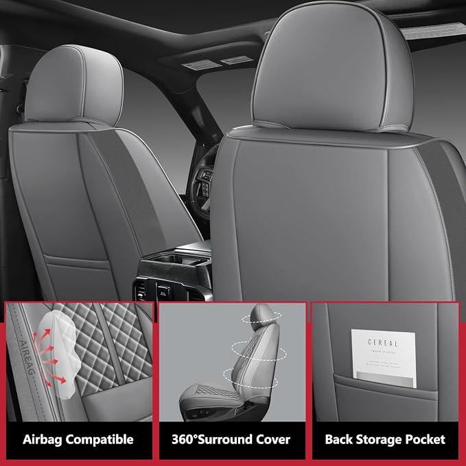 Faux Leather Car Seat Covers — Full Set — Gray