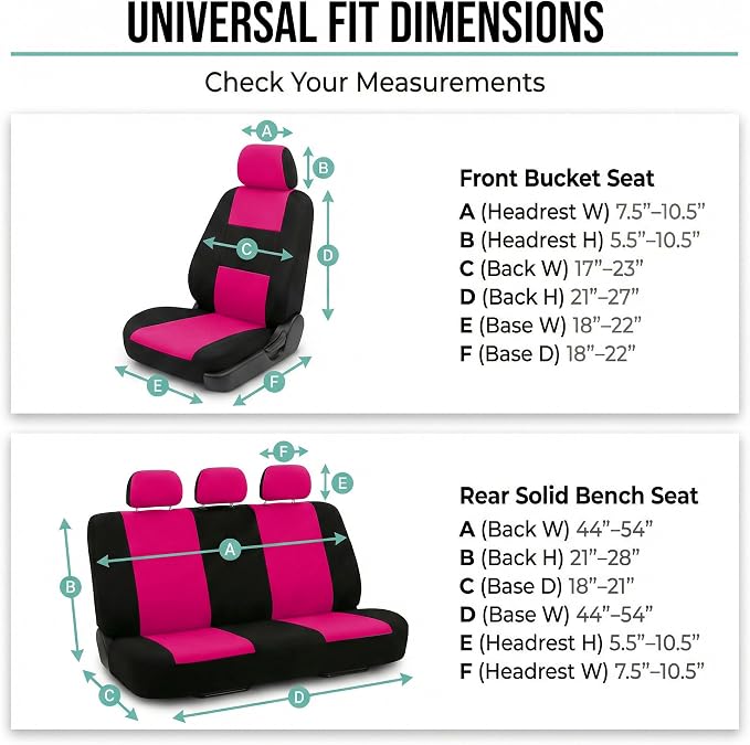 Universal Fabric Seat Covers — Full Set — Pink