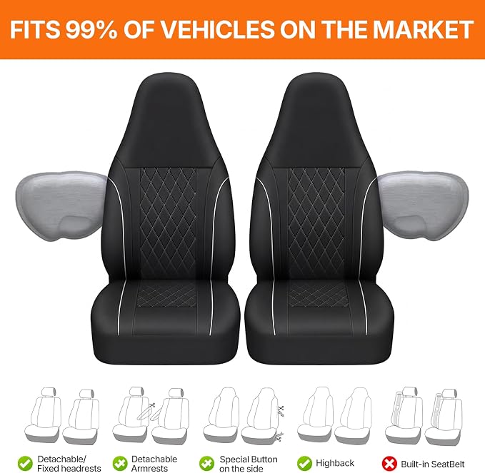 Universal Faux Leather Seat Covers — Front Seat — Black / White