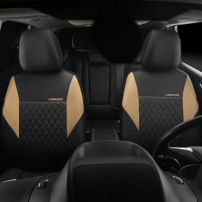 Universal Faux Leather Seat Covers — Front Seat — Black / Beige
