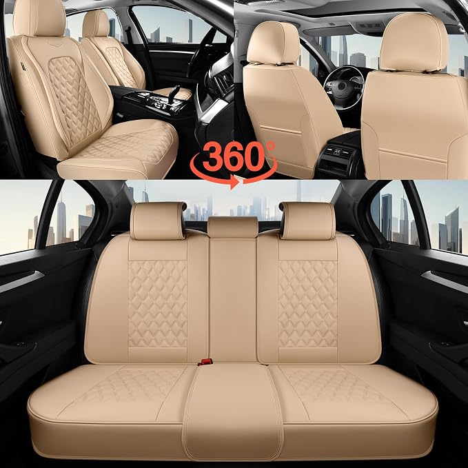 Faux Leather Car Seat Covers — Rear Seat — Beige