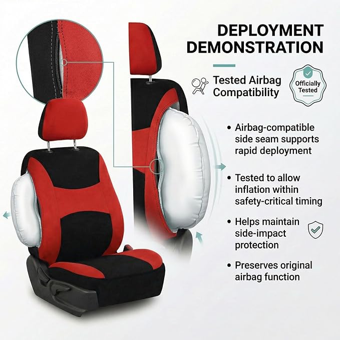 Universal Fabric Seat Covers — Front Seat — Red