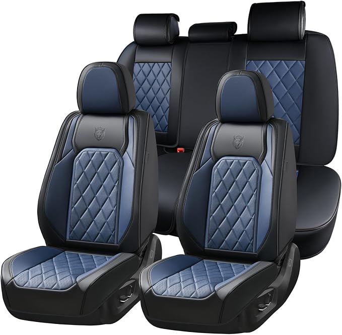 Universal Faux Leather Seat Covers — Full Set — Black / Blue