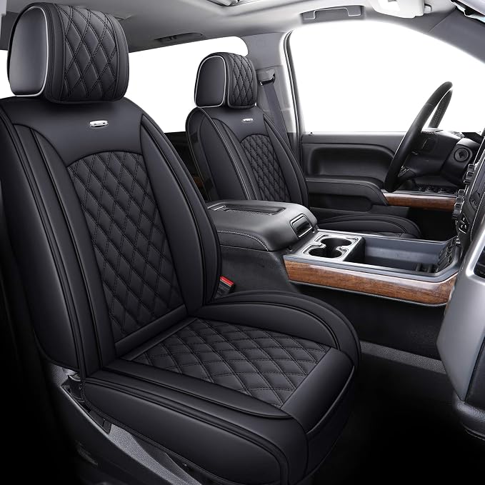 Faux Leather Seat Covers for Chevrolet Silverado / GMC Sierra — Front Seat — Black