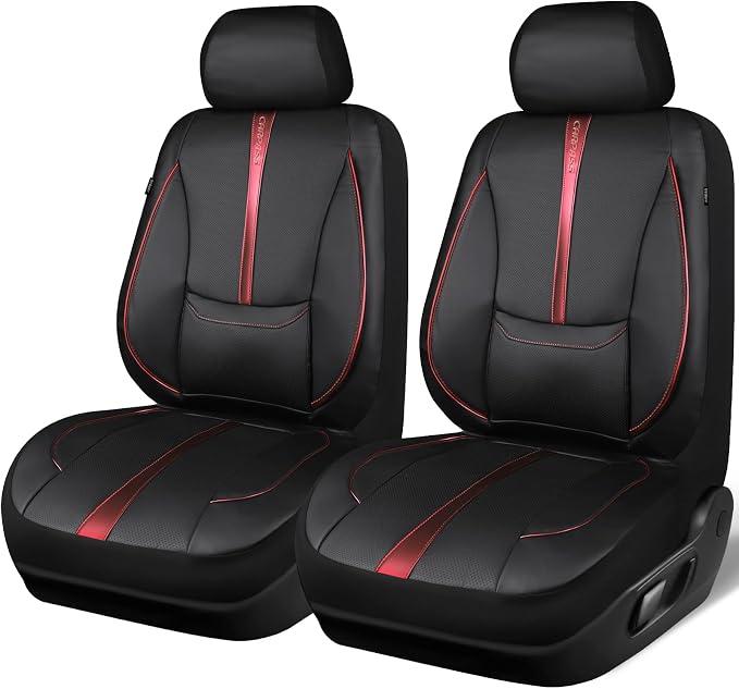 Universal Faux Leather Seat Covers — Front Seat — Black / Red