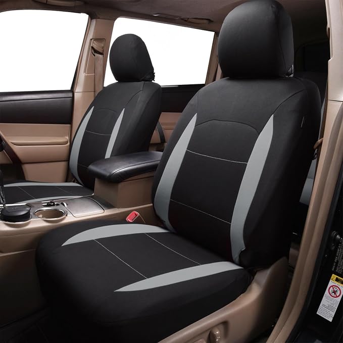 Fabric Car Seat Covers — Full Set — Black / Gray