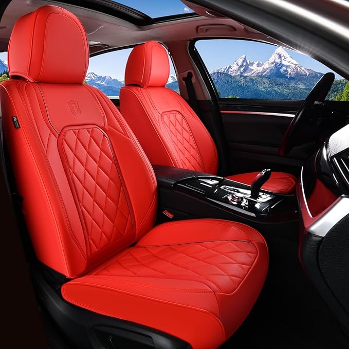 Universal Faux Leather Seat Covers — Front Seat — Red