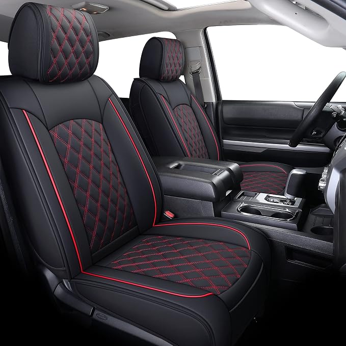 Faux Leather Seat Covers for Toyota Tundra — Front Seat — Black / Red