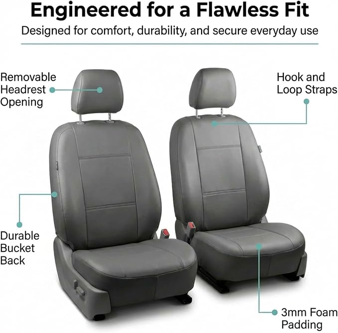 Universal Faux Leather Seat Covers — Front Seat — Gray