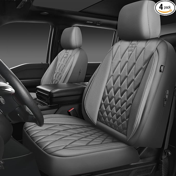 Universal Faux Leather Seat Covers — Front Seat — Gray