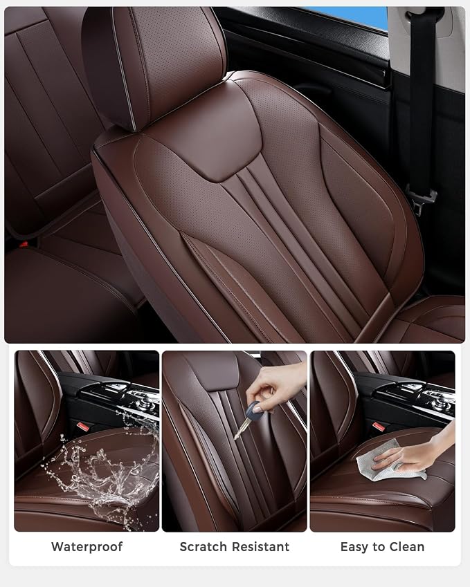 Universal Faux Leather Seat Covers — Front Seat — Coffee