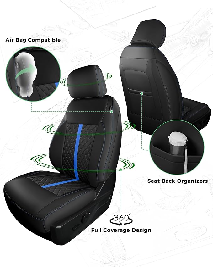 Seat Covers for Multiple Vehicles — Full Set — Black / Blue