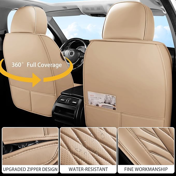 Universal Faux Leather Seat Covers — Full Set — Beige
