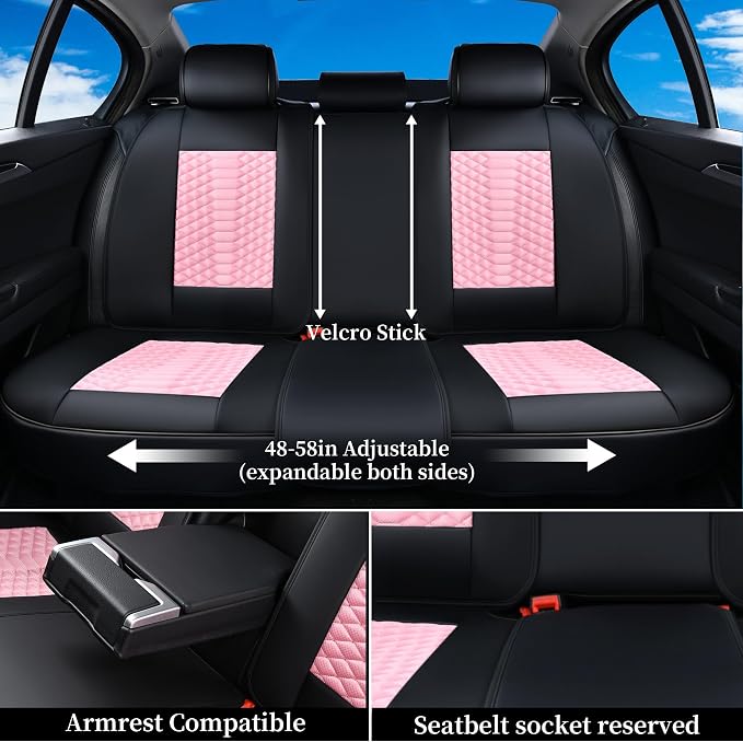 Universal Faux Leather Seat Covers — Full Set — Pink