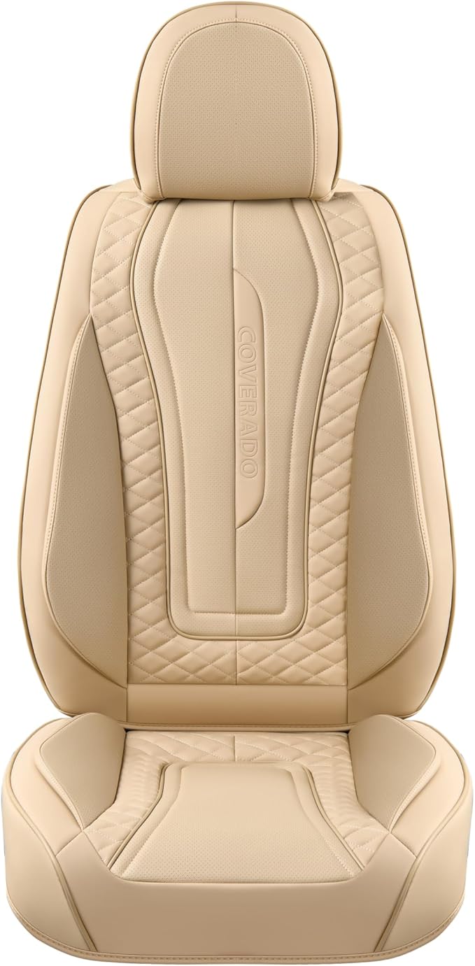 Universal Faux Leather Seat Covers — Front Seat — Beige