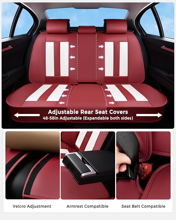 Universal Faux Leather Seat Covers — Red / White