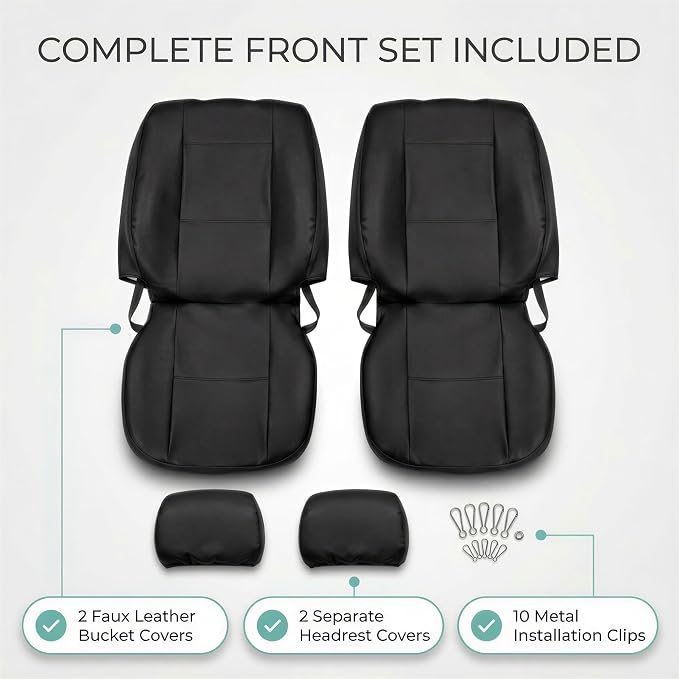 Universal Faux Leather Seat Covers — Front Seat — Black