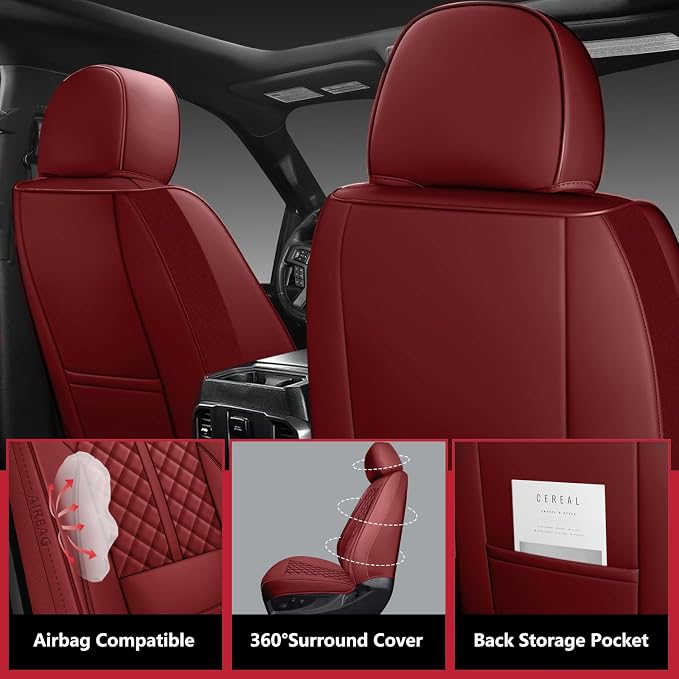 Faux Leather Car Seat Covers — Full Set — Red