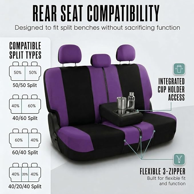 Universal Fabric Seat Covers — Full Set — Purple