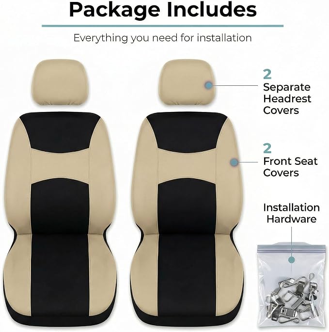 Universal Fabric Seat Covers — Front Seat — Beige / Black