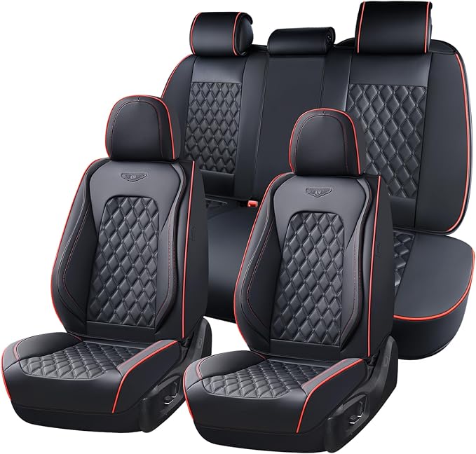 Universal Faux Leather Seat Covers — Full Set — Black / Red