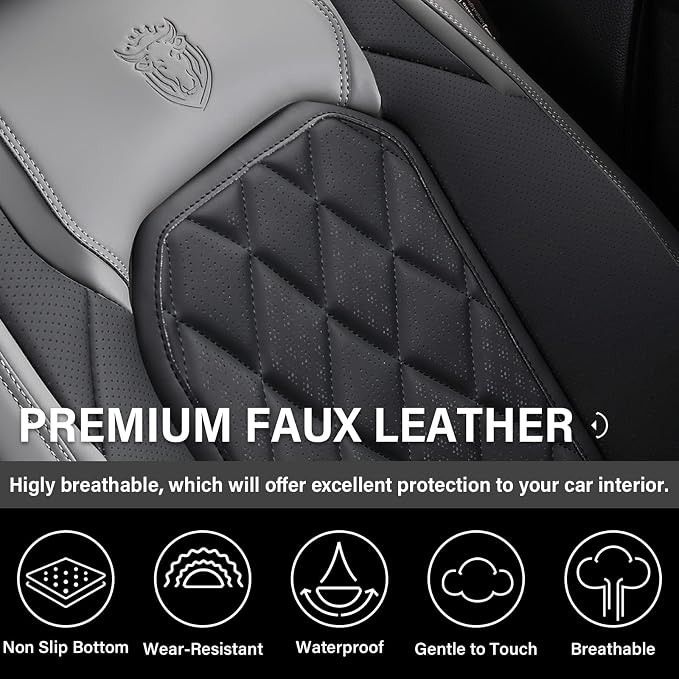 Universal Faux Leather Seat Covers — Full Set — Gray / Black