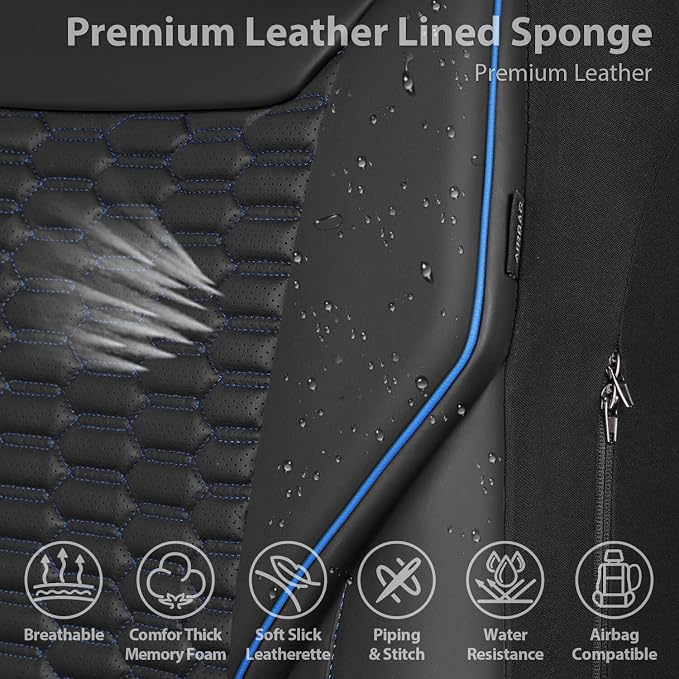 Universal Faux Leather Seat Covers — Full Set — Black / Blue
