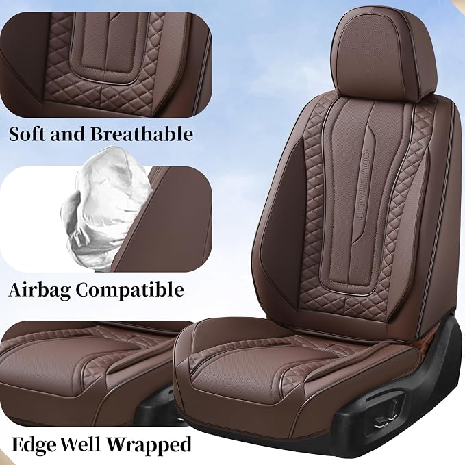 Universal Faux Leather Seat Covers — Full Set — Coffee