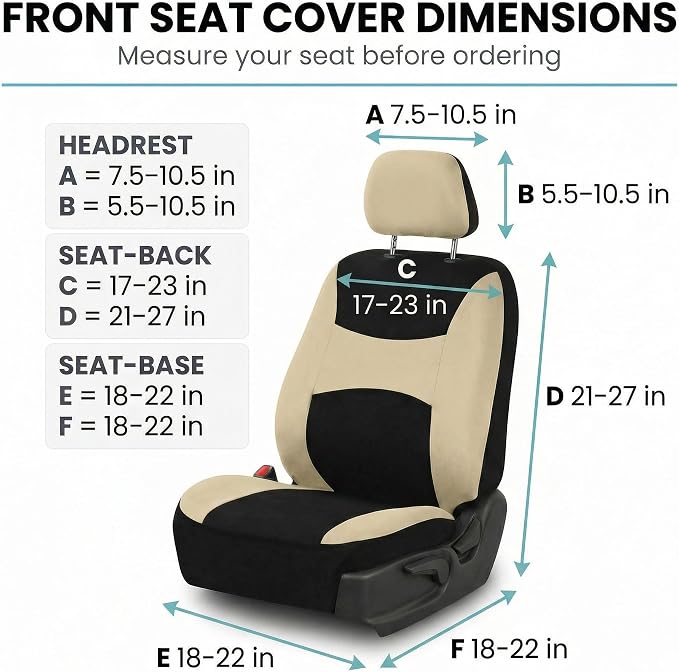 Universal Fabric Seat Covers — Front Seat — Beige / Black